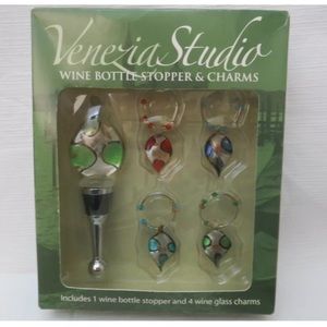 Venezia Studio Wine Bottle Stopper & Wine Charms NIB
